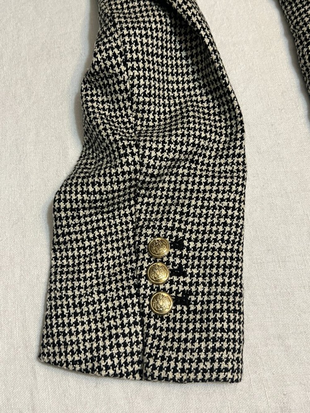 ZARA Houndstooth Blazer Womens Small Double Breasted Gold Button Tailored Tweed - Picture 12 of 15